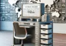 Bureau Informatique sur Roulette Table Ordinateur PC Poste de Travail 1 Tiroir