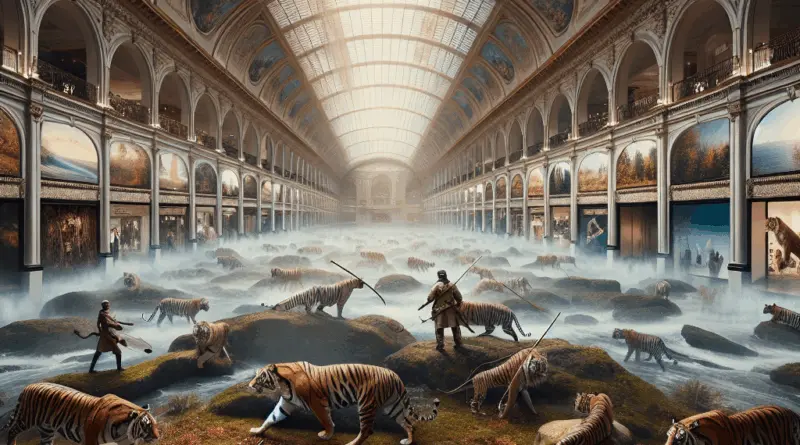 Découpage publicitaire Grands Magasins du Printemps Chasse au tigre en Inde