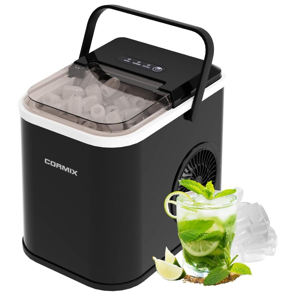 Machine à glaçons, 120W Machine à glaçons Petite, 8 glaçons en 6 minutes, 12kg/24h, Ice Maker avec capteur infrarouge & autonettoyage pour cuisine, bureau, bar et fêtes (Noir)