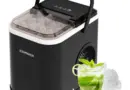 Machine à glaçons, 120W Machine à glaçons Petite, 8 glaçons en 6 minutes, 12kg/24h, Ice Maker avec capteur infrarouge & autonettoyage pour cuisine, bureau, bar et fêtes (Noir)