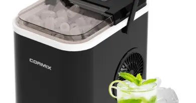 Machine à glaçons, 120W Machine à glaçons Petite, 8 glaçons en 6 minutes, 12kg/24h, Ice Maker avec capteur infrarouge & autonettoyage pour cuisine, bureau, bar et fêtes (Noir)