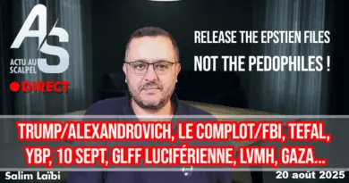 Actu au Scalpel 20 août 25 : Trump/Alexandrovich, Complot/FBI, Tefal, 10Sept, GLFF/Lucifer, LVMH, Gaza...