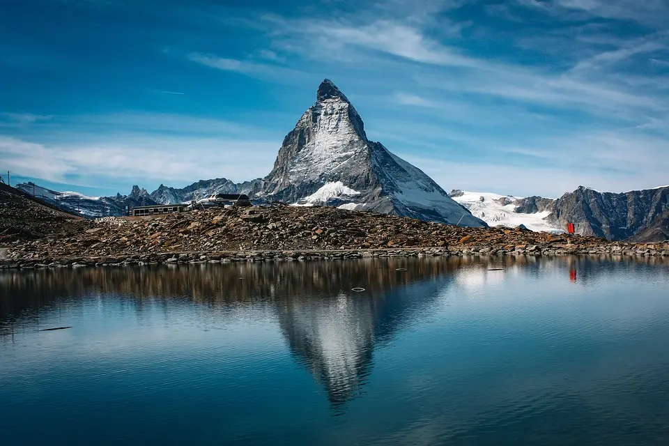 Switzerland, Alps, Matterhorn, lake, mountains, Swiss flag, Geneva