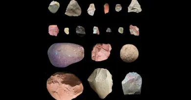 A matrix of stone tools on a black background.