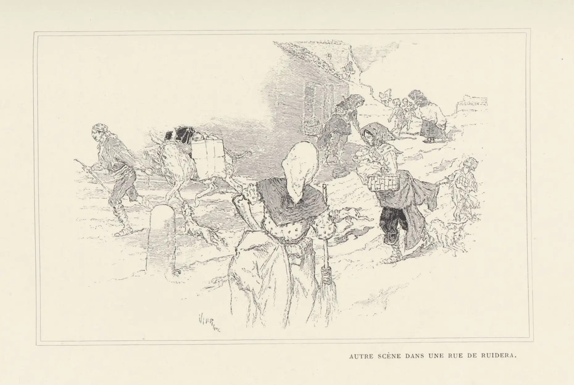 Daniel Vierge: Au pays de don Quichotte (1901): Scène dans une rue de Ruidera
