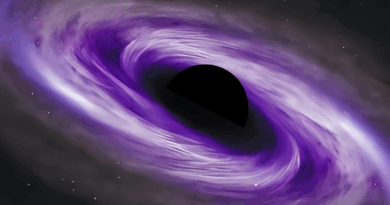 An illustration of dark energy swirling around a black hole