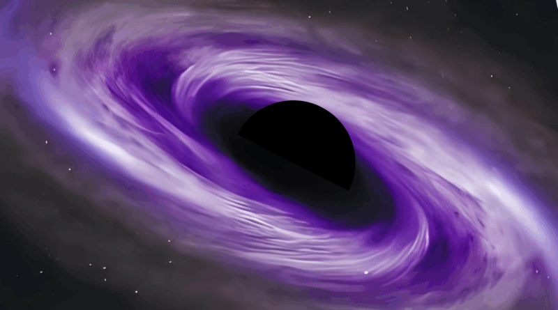 An illustration of dark energy swirling around a black hole