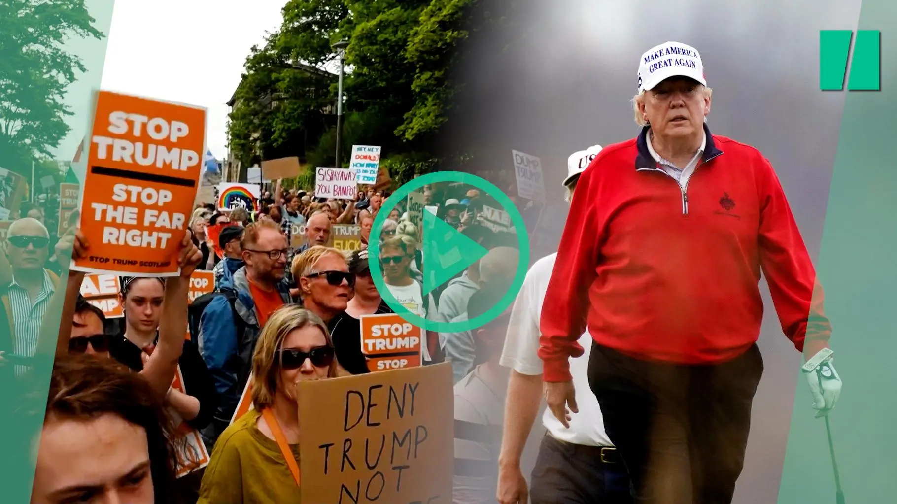 De nouvelles manifestations contre Trump en Écosse, qui joue au golf (sous la pluie)