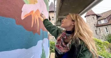 Des fresques géantes pour mettre de la couleur dans les rues d'Aubusson, avec un clin d'oeil au patrimoine de la ville - ici