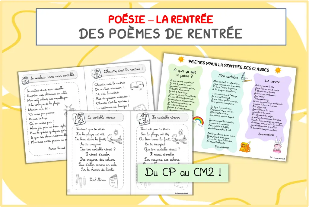 Des poèmes de rentrée du CP au CM2 - La trousse de Sobelle