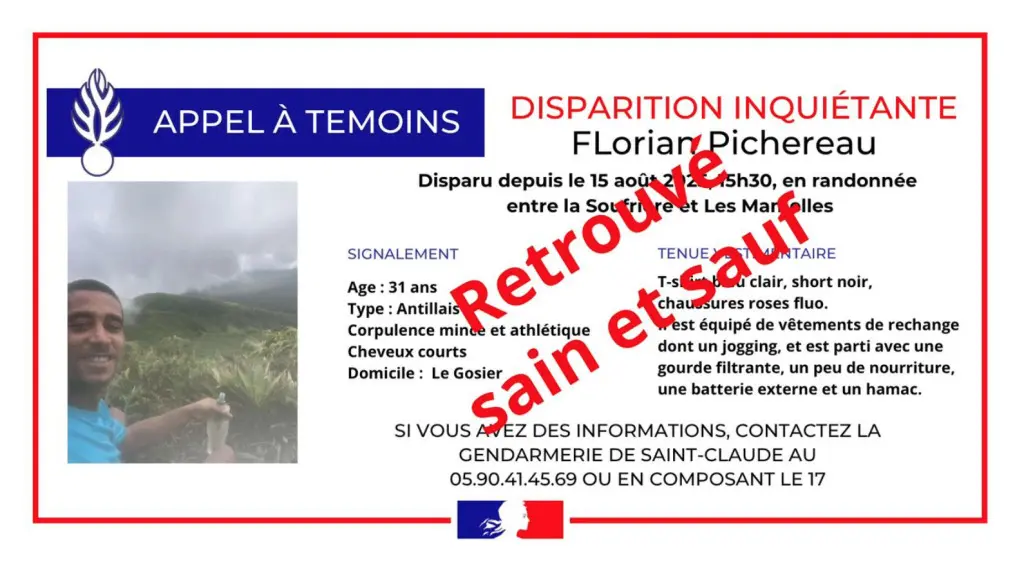 Disparition inquiétante à la Soufrière : Florian Pichereau retrouvé sain et sauf