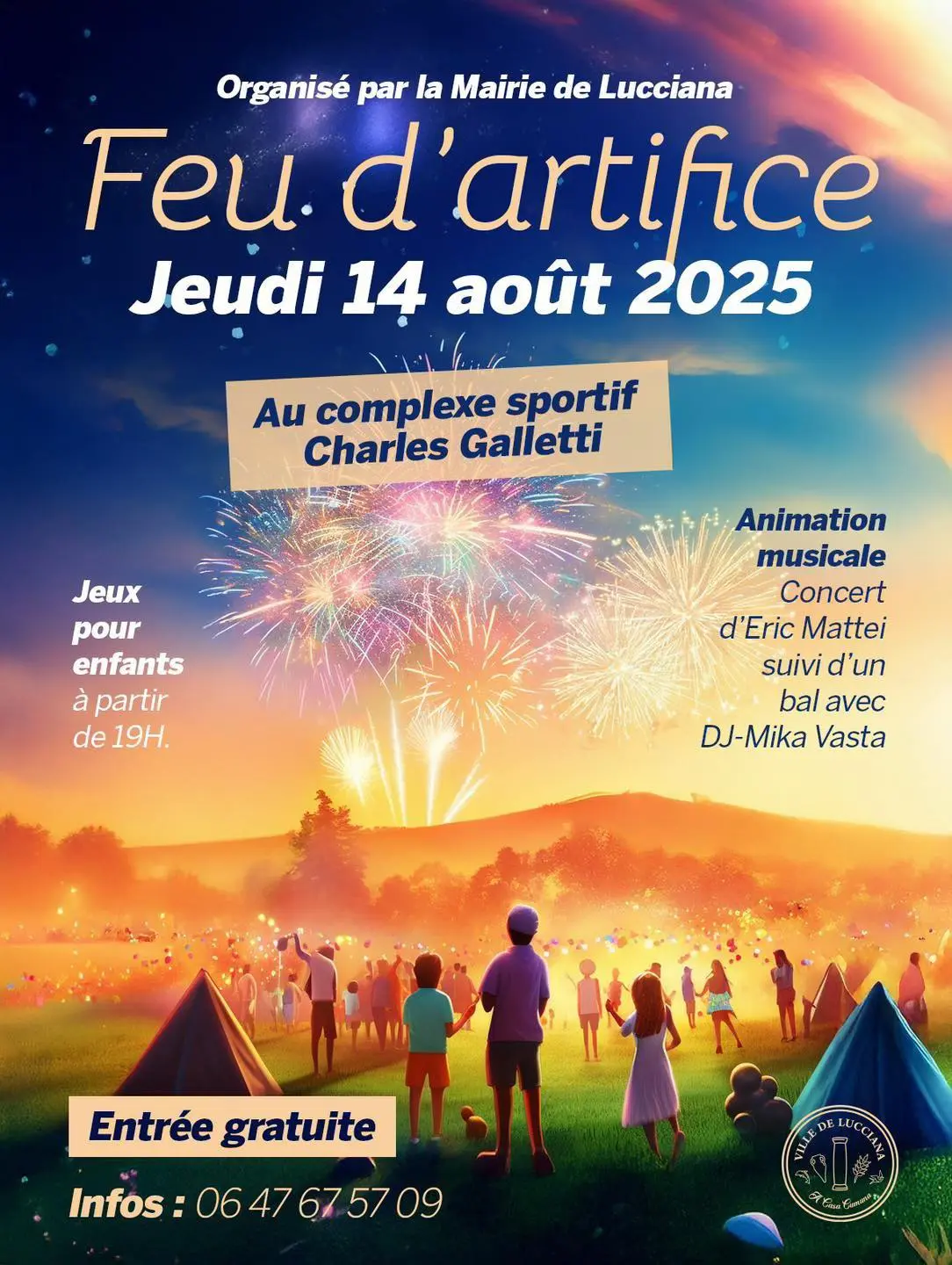 Grande soirée le 14 aout : Concert, Feu d'artifice et bal