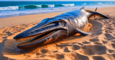 Illustration de la découverte du fossile de Janjucetus dullardi, une baleine préhistorique aux dents acérées.