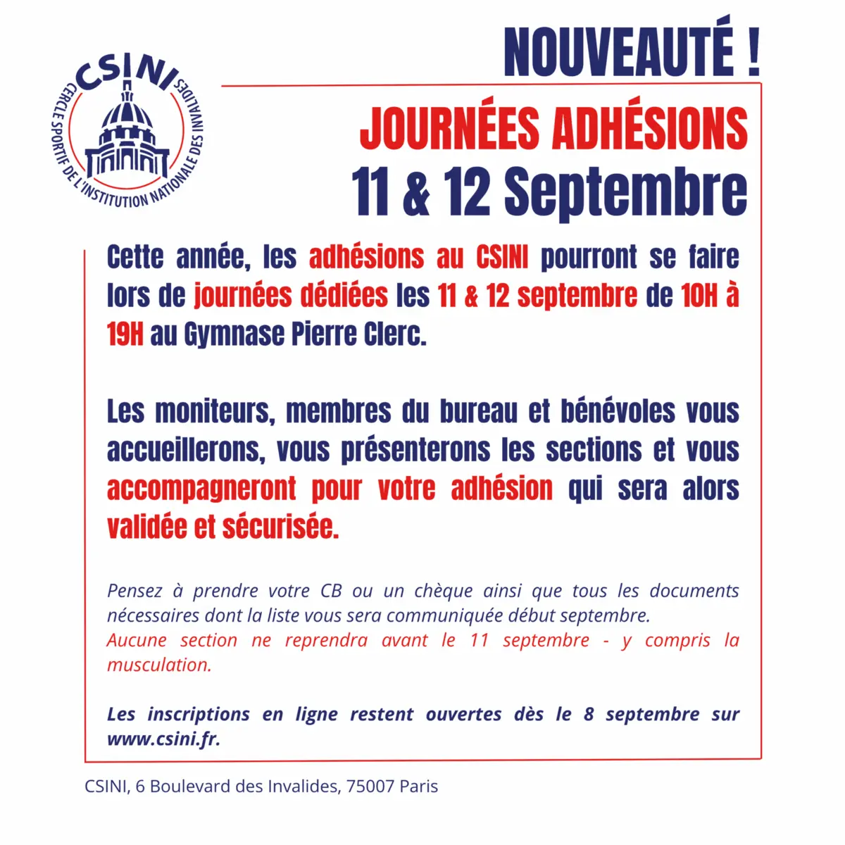 Journée adhésions : 11 & 12 septembre