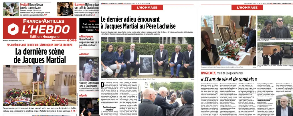 L'adieu à Jacques Martial à la Une de L'Hebdo édition Hexagone
