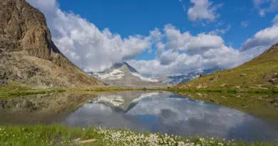 Switzerland, Alps, Matterhorn, lake, mountains, Swiss flag, Geneva