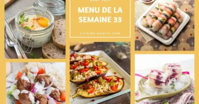 Menu pour la semaine du lundi 11 au dimanche 17 août 2025