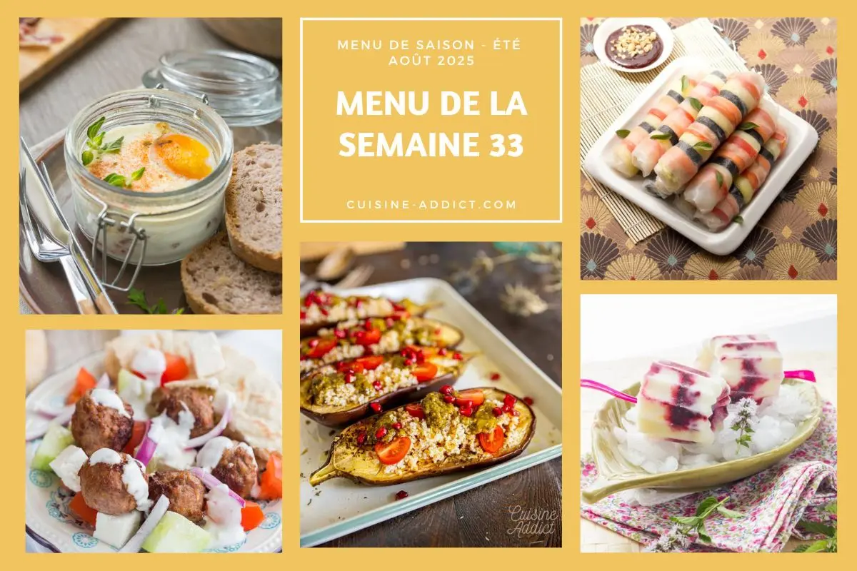 Menu pour la semaine du lundi 11 au dimanche 17 août 2025