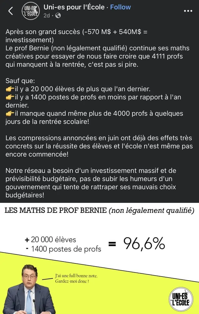 Monsieur Drainville et la CAQ continue de se foutre de la guele du peuple pour l’éducation