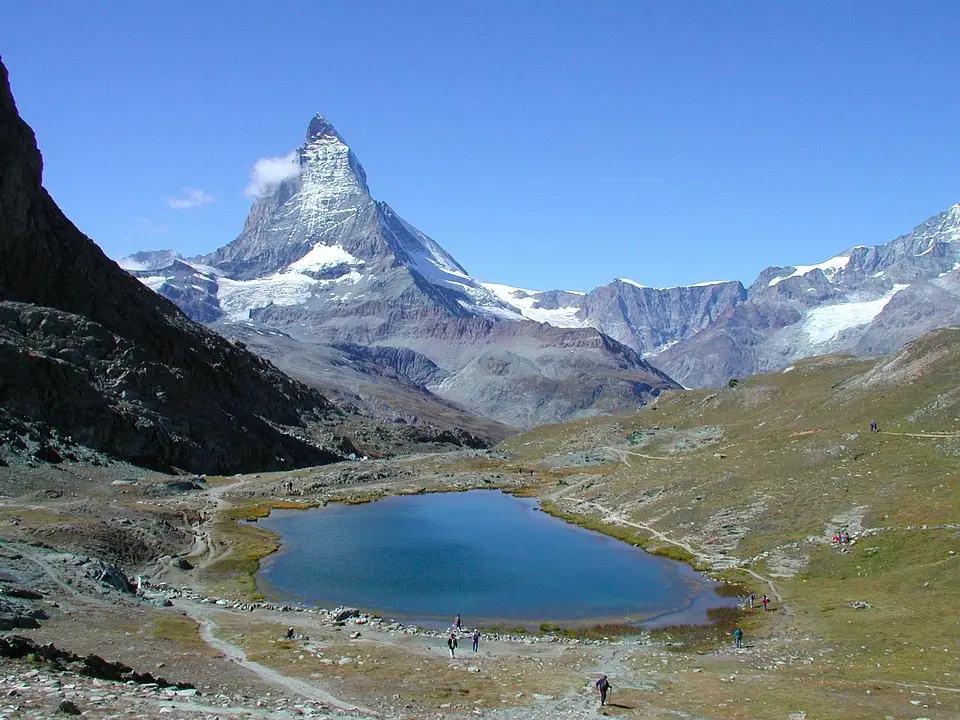 Switzerland, Alps, Matterhorn, lake, mountains, Swiss flag, Geneva