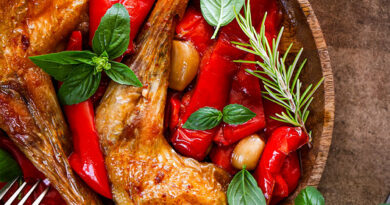 poulet roti poivrons confits