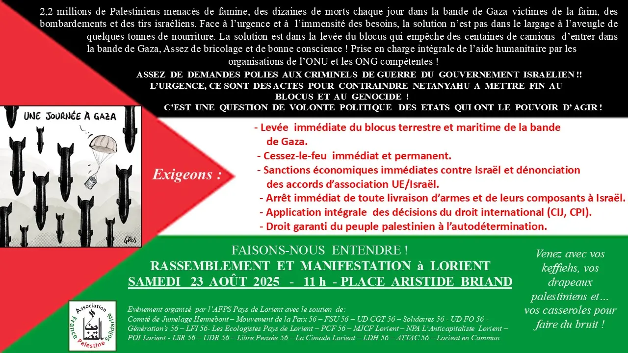 Prochaine manifestation Gaza à Lorient