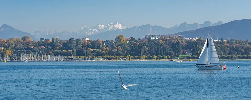 Switzerland, Alps, Matterhorn, lake, mountains, Swiss flag, Geneva