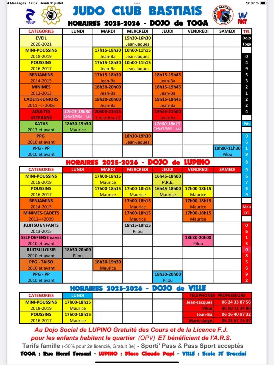 RÉINSCRIPTIONS au DOJO de LUPINO :