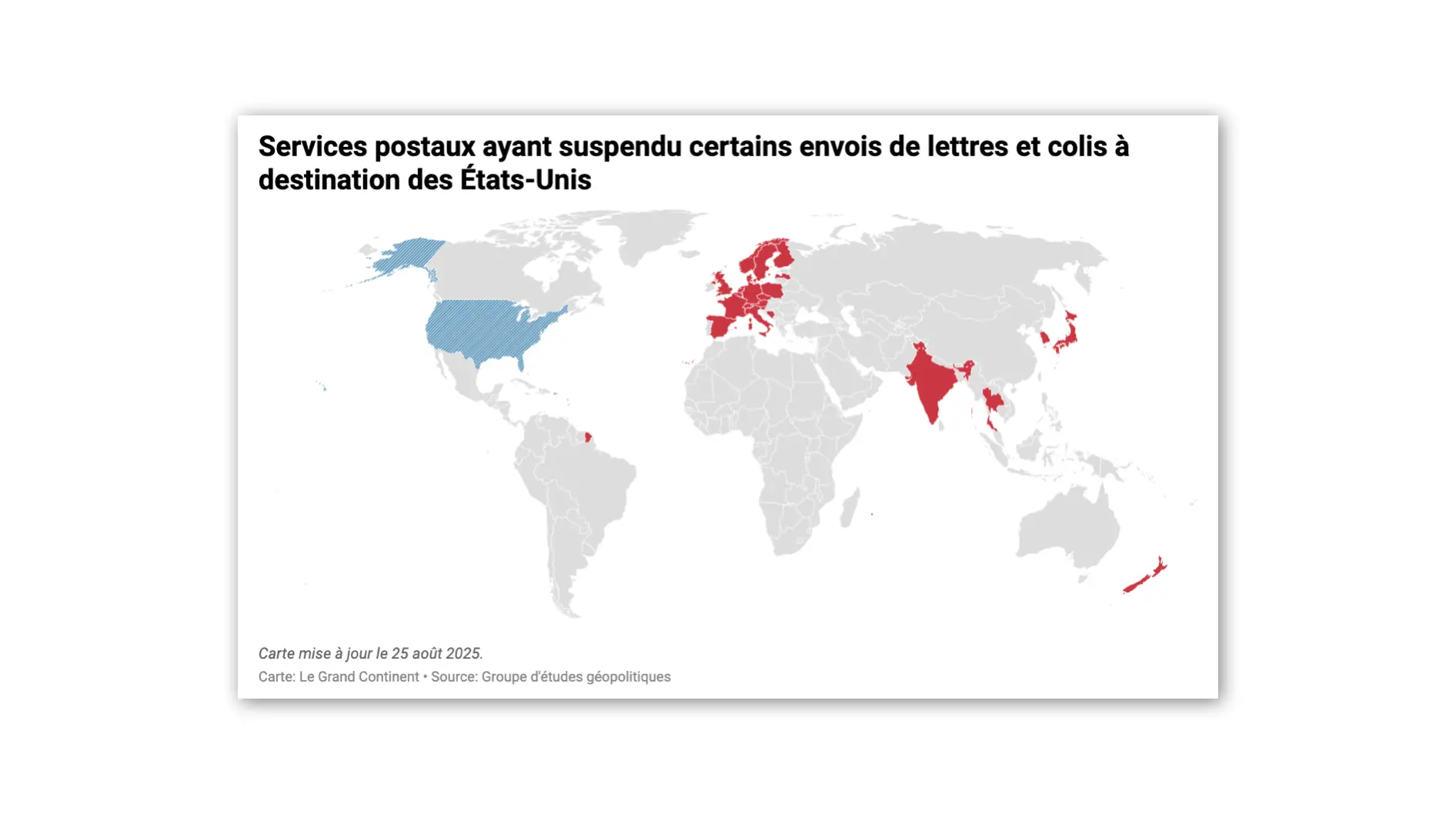 Suspension des envois postaux vers les États-Unis: carte exclusive