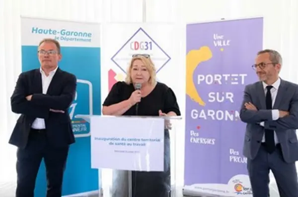 Thierry Suaud, maire de Portet-sur-Garonne, Sabine Geil-Gomez, présidente du CDG31, et Sébastien Vincini, président du CD31.