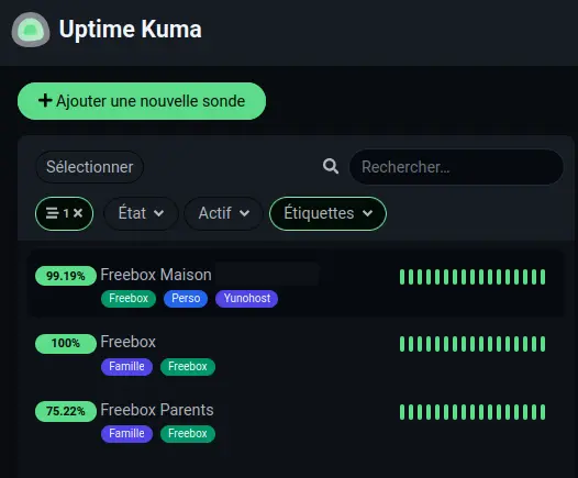 Uptime Kuma et surveillance de Freebox