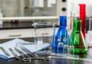 Photo of a set of glassware with medical equipment. AI generated content.