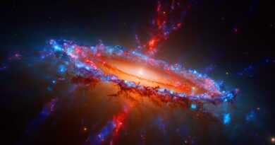 Illustration de la galaxie JADES-GS-z11-0 révélant des niveaux d'oxygène inattendus après le Big Bang.