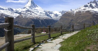 Switzerland, Alps, Matterhorn, lake, mountains, Swiss flag, Geneva