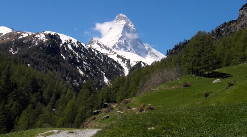 Switzerland, Alps, Matterhorn, lake, mountains, Swiss flag, Geneva