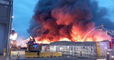 EN IMAGES. Incendie spectaculaire d'une usine à la frontière : 80 pompiers sur place et des consignes données aux habitants
