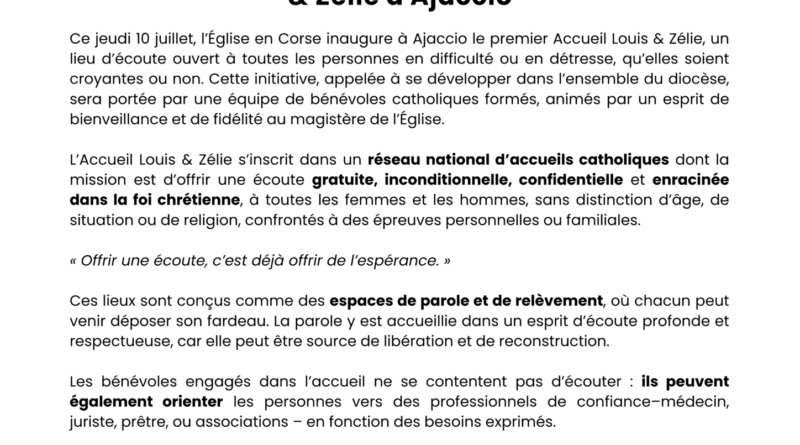 L’Église en Corse ouvre un premier Accueil Louis & Zélie à Ajaccio - Église en Corse