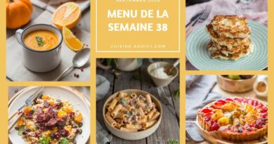 Menu pour la semaine du lundi 15 au dimanche 21 septembre 2025