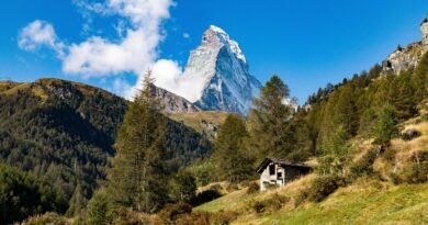 Switzerland, Alps, Matterhorn, lake, mountains, Swiss flag, Geneva