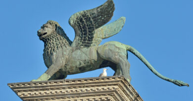 image of winged lion statue in Venice’s St. Mark’s Square