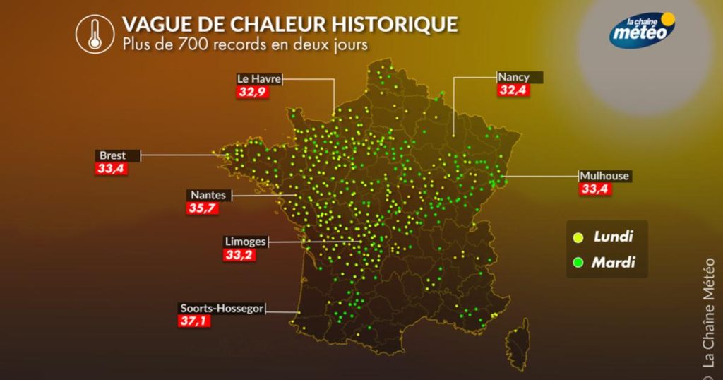 Vague de chaleur : plus de 700 records de température battus dans plusieurs régions.