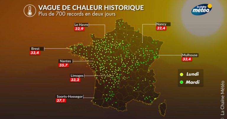Vague de chaleur : plus de 700 records de température battus dans plusieurs régions.