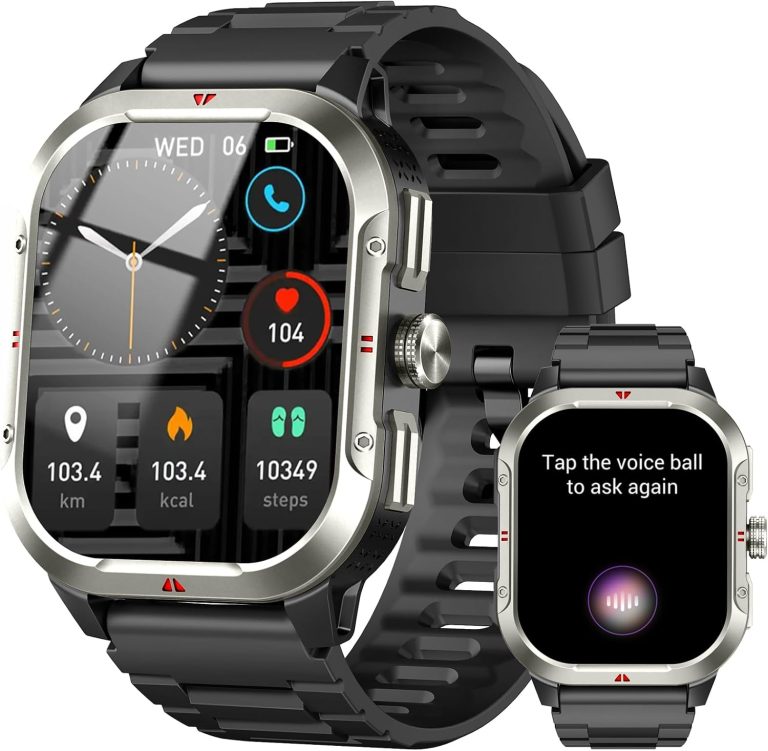 Montre connectée avec GPS, suivi de santé et étanchéité IP68 pour Android et iOS.