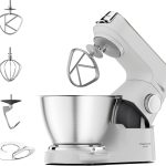 Kenwood Titanium Chef Baker KVC65.001WH : robot pâtissier avec balances intégrées et protection splashes.