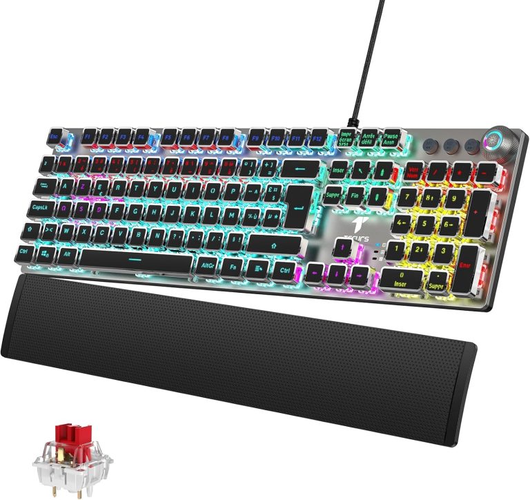 TECURS présente un clavier gaming mécanique AZERTY programmable avec repose-poignet magnétique et 19 modes LED