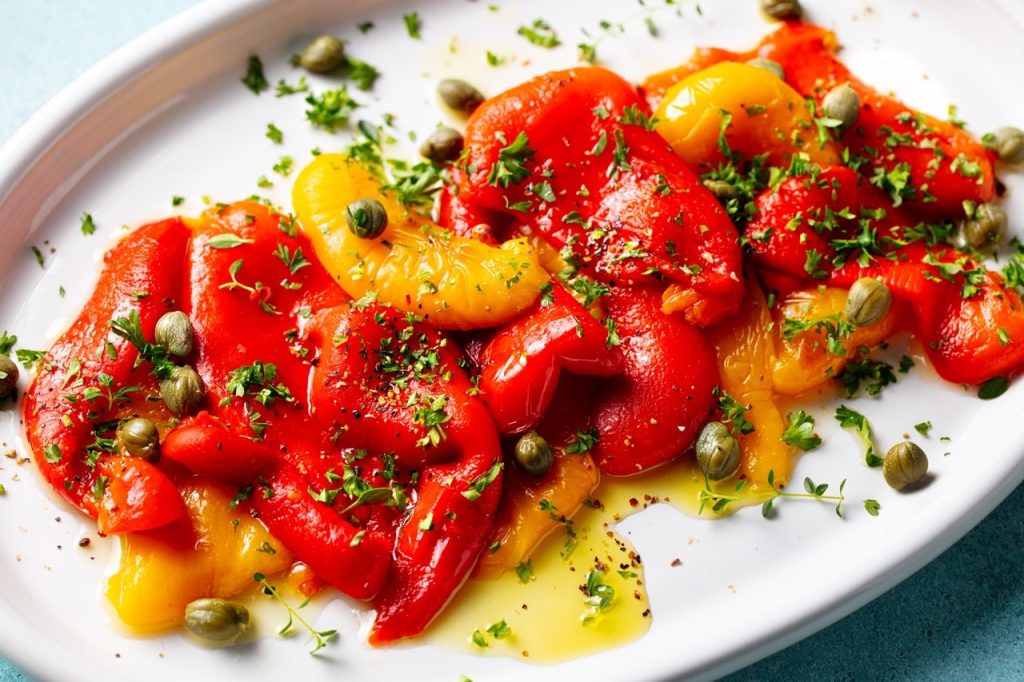 Recette de poivrons grillés marinés à l’italienne à l’ail et à l’huile d’olive