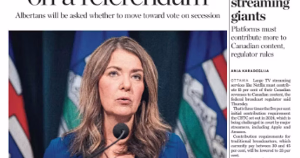 Référendum en Alberta sur l’éventuelle séparation du Canada en cours d’examen.