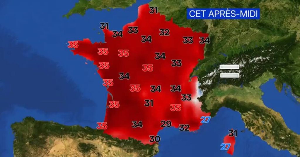 Canicule : Les cartes météo montrent une intensification des zones rouges en France.