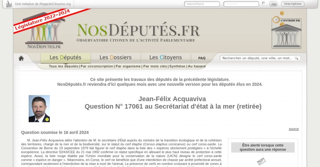 Jean-Félix Acquaviva interroge le Secrétariat d’État à la mer sur la question N° 17061 retirée.
