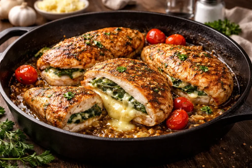 Escalopes de poulet au fromage coulant : une recette gourmande à découvrir en cuisine.